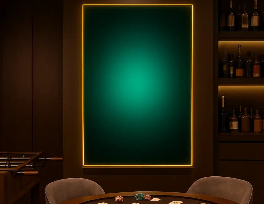 Premium illuminated wall display frame with a glowing border, modern wall decor for car and racing-themed interiors.